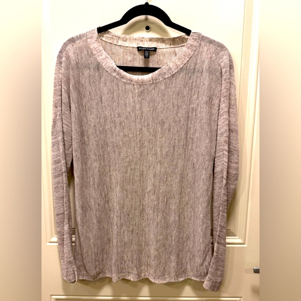 Eileen Fisher Beige Linen Knit Semi-Sheer Lightweight Modern Beachy Sweater,S